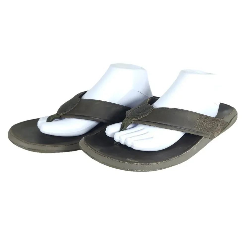 Olukai Men's Tuahine US13 Canteen Leather Waterproof Flat Thong Sandals